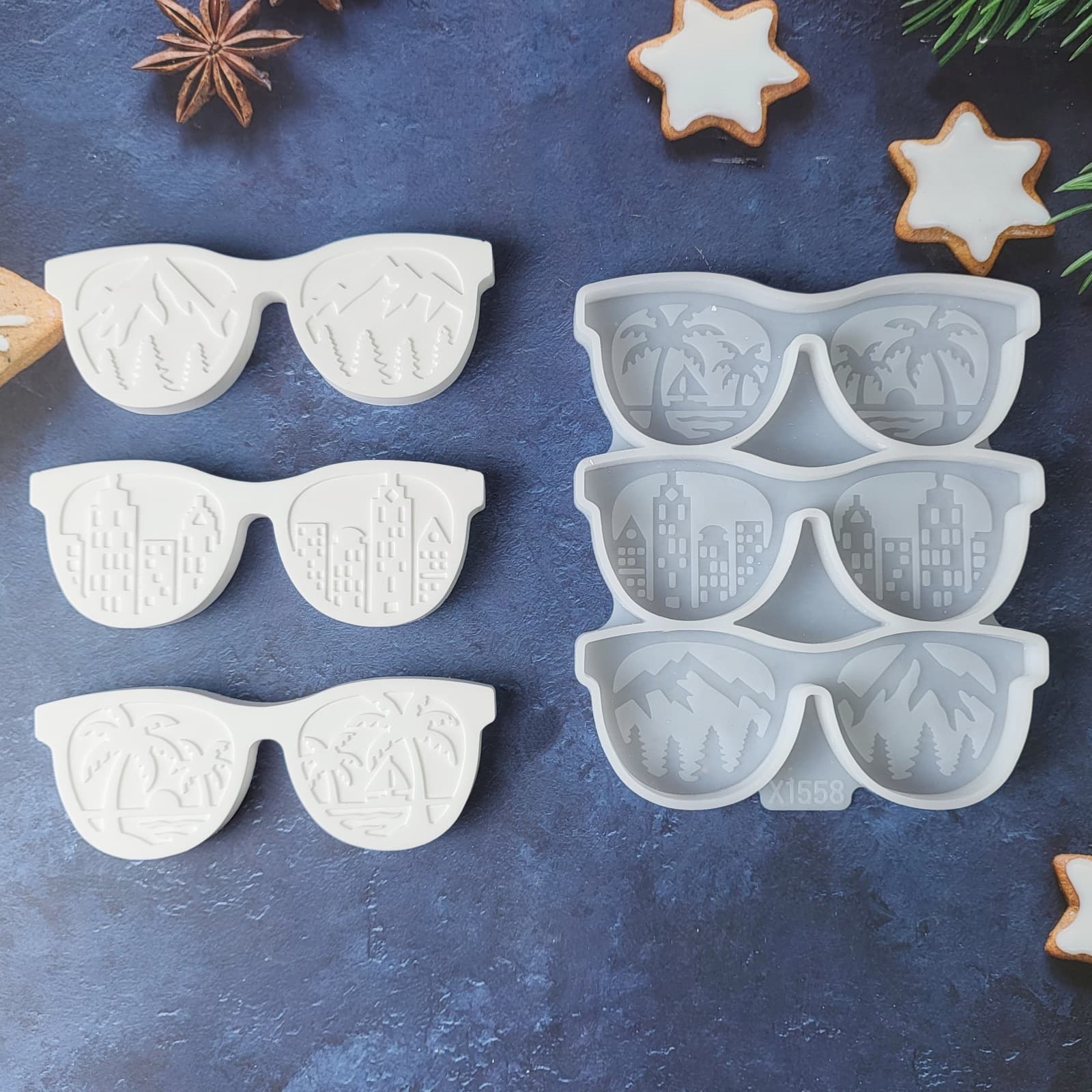 X1558 Style Sunglasses Ornament Decoration Cement Plaster Mold DIY Silicone Mold