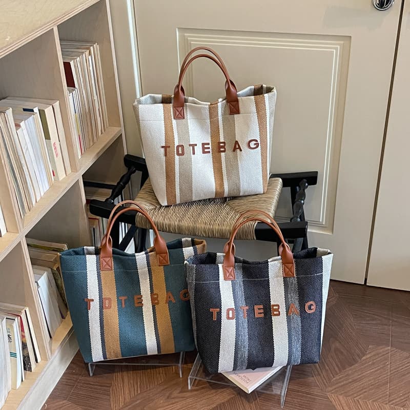 Cross-border cloth bag 2026 new stripe contrasting letter handbag large capacity commuting casual foreign trade tote bag for women