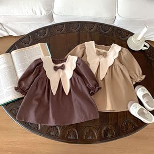 Korean Girl School Style Dress for Toddlers, Spring Autumn Vintage Princess Dress, Trendy
