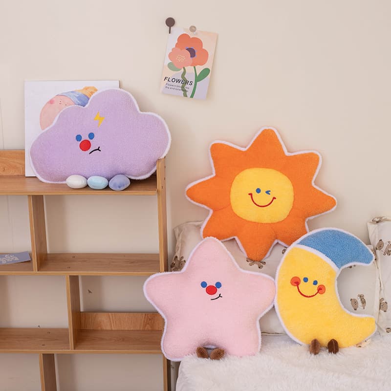 Ins Sun Decorative Throw Pillow Plush Moon Star Plush Cushion Living Room Sofa Cushion Cloud Home Soft