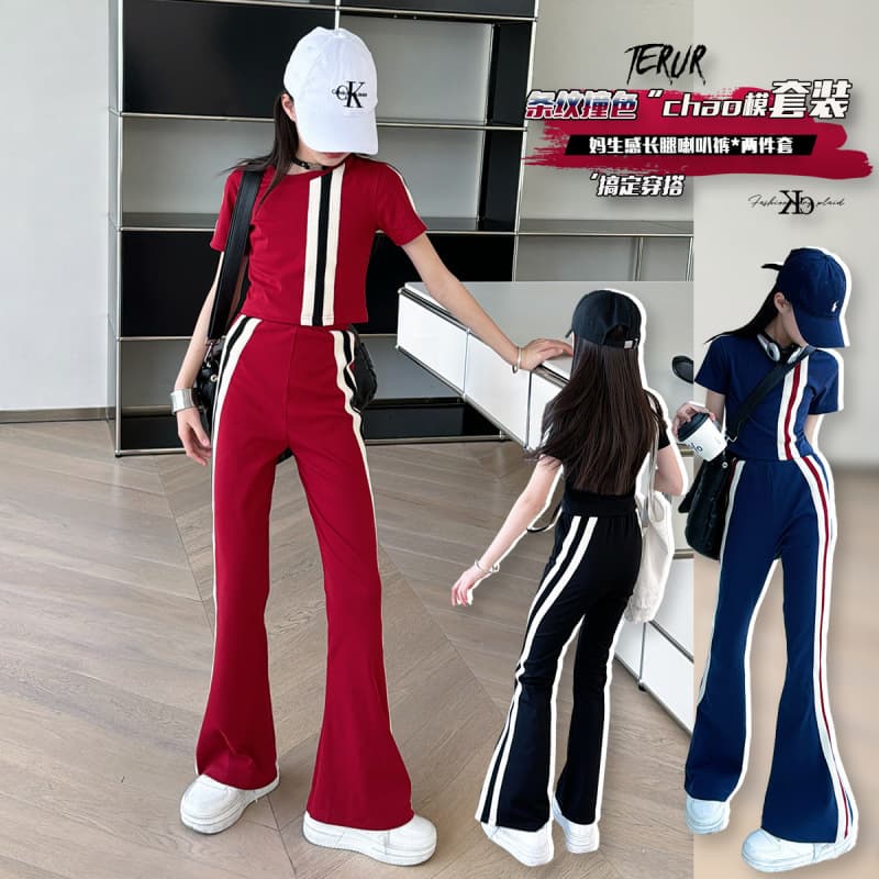 2024 New Girls' Fashion Set Trendy Sporty Short-Sleeve Summer Outfit for Big Kids