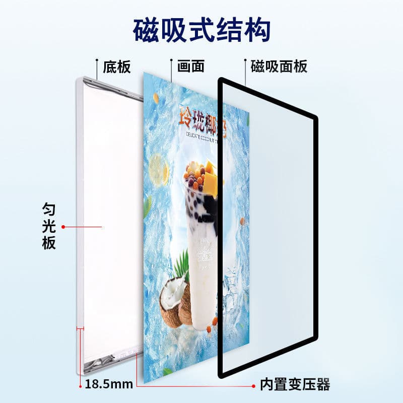 LED Indoor Light Box for Restaurants, Ultra-Thin Rounded Magnetic Wall-Mounted Advertising Signage