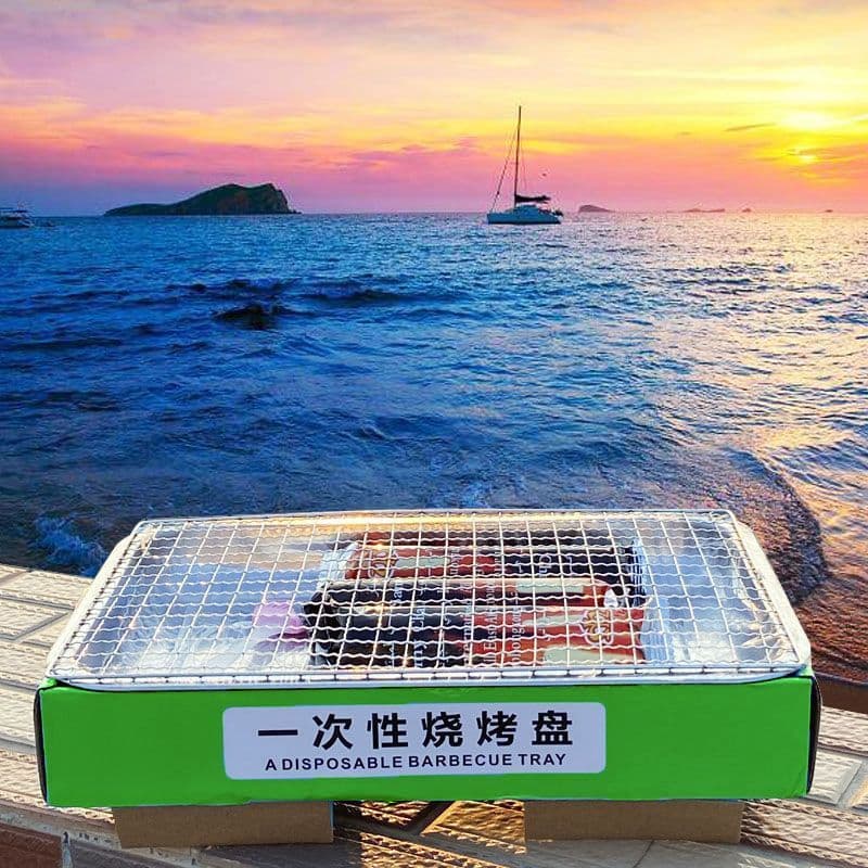 Zibo Viral Stainless Steel Disposable BBQ Grill, Portable with Non-Stick Grid and Fruitwood Charcoal, Supply Chain Ready