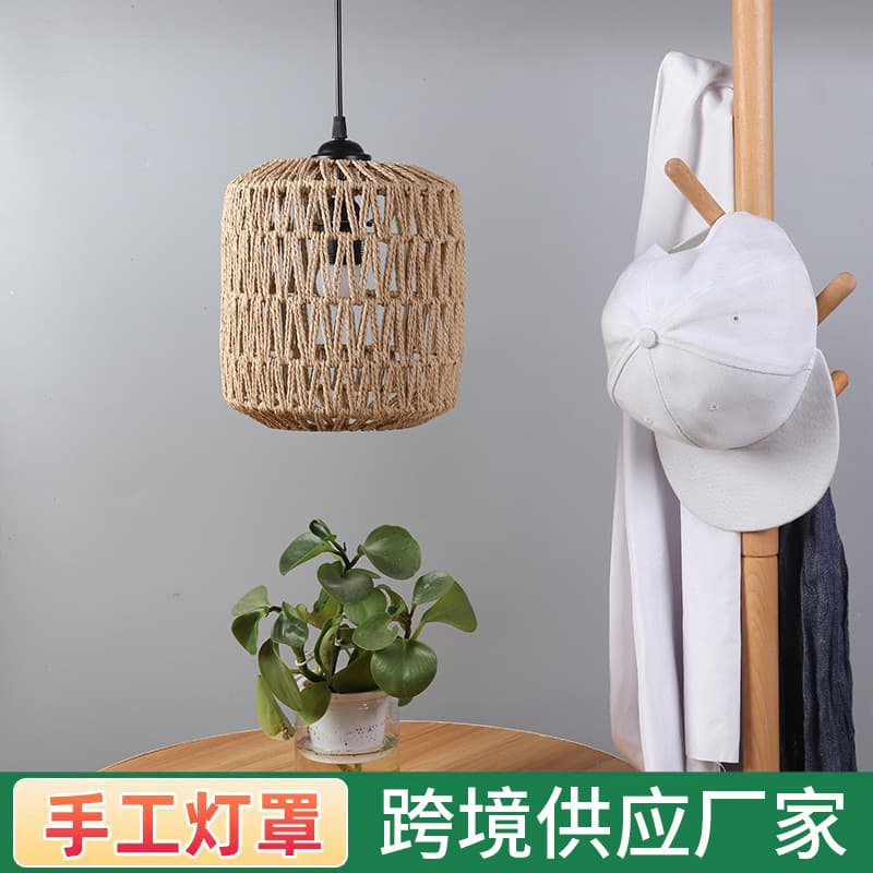 Paper Rope Pendant Light New Chinese Style Imitation Rattan Lampshade Creative DIY Lighting Decoration for Homestay Restaurant Hotpot Shop