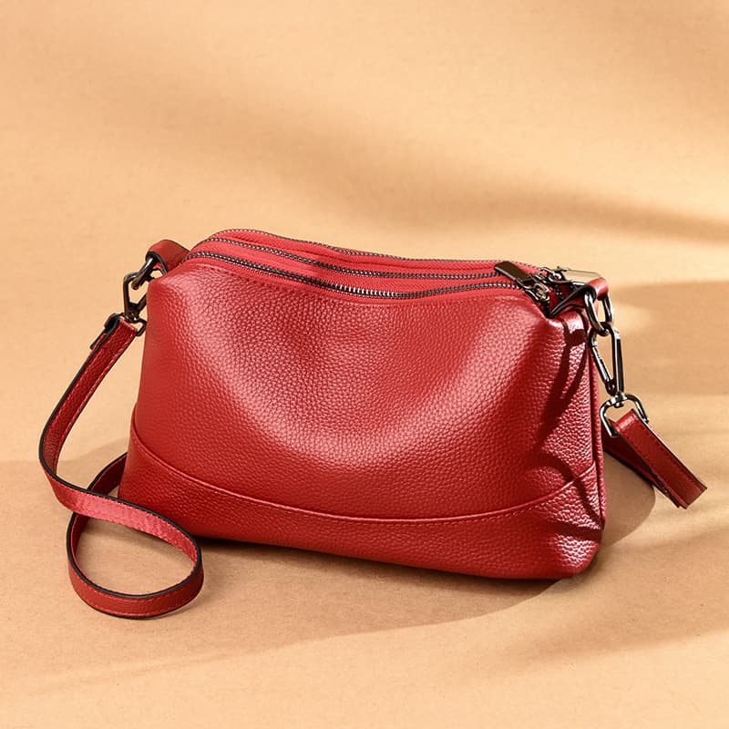 Genuine Leather Women's Bag 2025 New Fashion Versatile Multi-Compartment Shoulder Bag Solid Color Top Layer Cowhide Texture Crossbody Bag