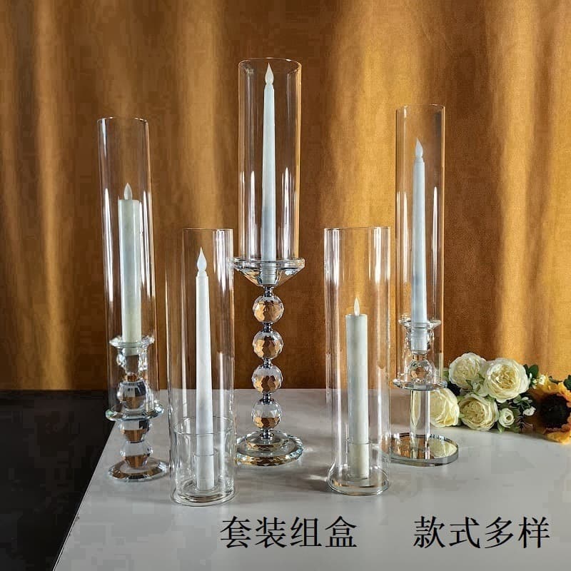 Vintage Single-Head Crystal Candle Holder Three-Piece Set, Wedding Antique Candle Holder Ambiance Decoration, Factory Direct for Wedding Events, Cross-Border