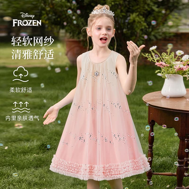 Disney Girls Dress 2026 Summer Sleeveless Gradient Elsa Princess Dress Tutu Dress Elsa Princess Dress
