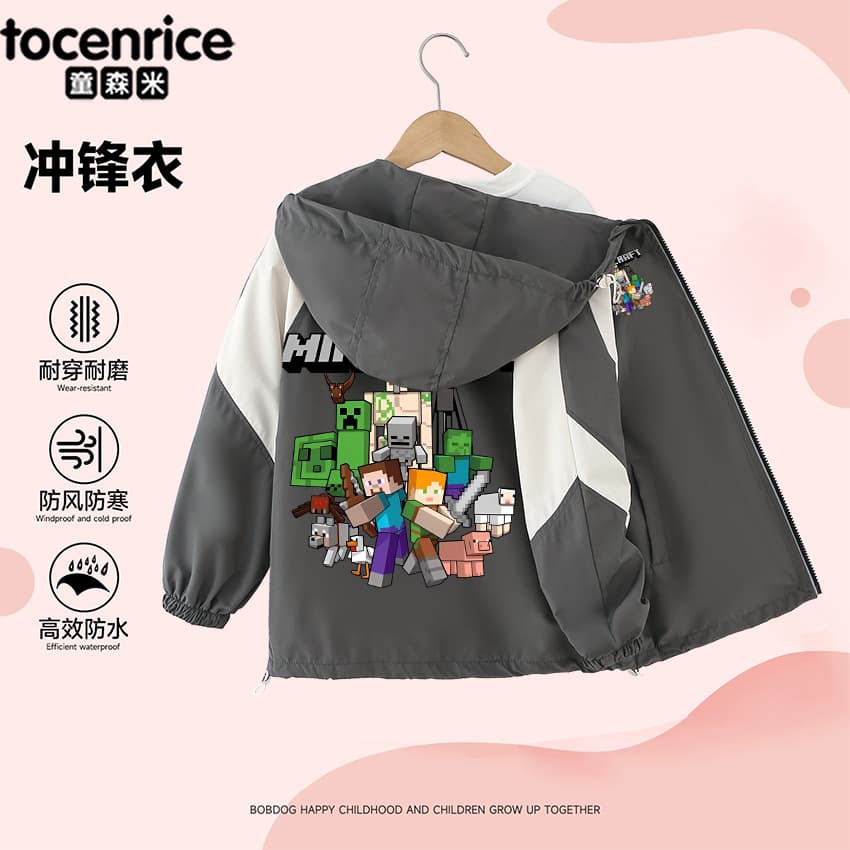 Minecraft Boys Girls Windbreaker Jacket Children's Fall Winter Jacket Top Windproof Warm