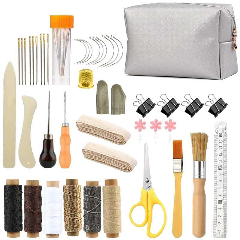Leather Tool Set Handmade Bag Making Tools Hand Sewing Leather Tool Kit Wax Thread Cow Bone Knife