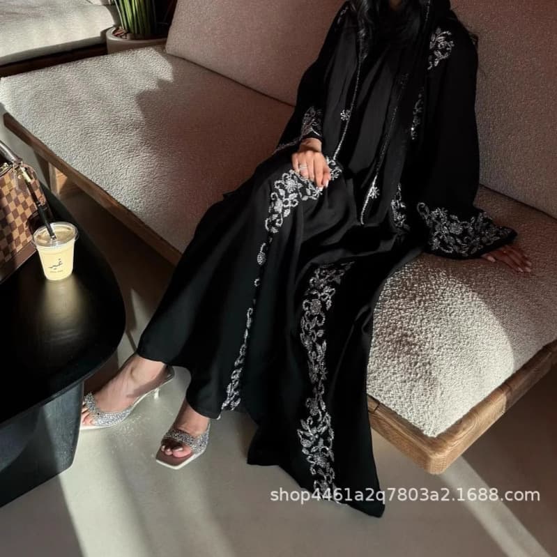Gold and Silver Beaded Cardigan Dress Long Skirt Veil Headscarf Inner Elegant Three-Piece Set