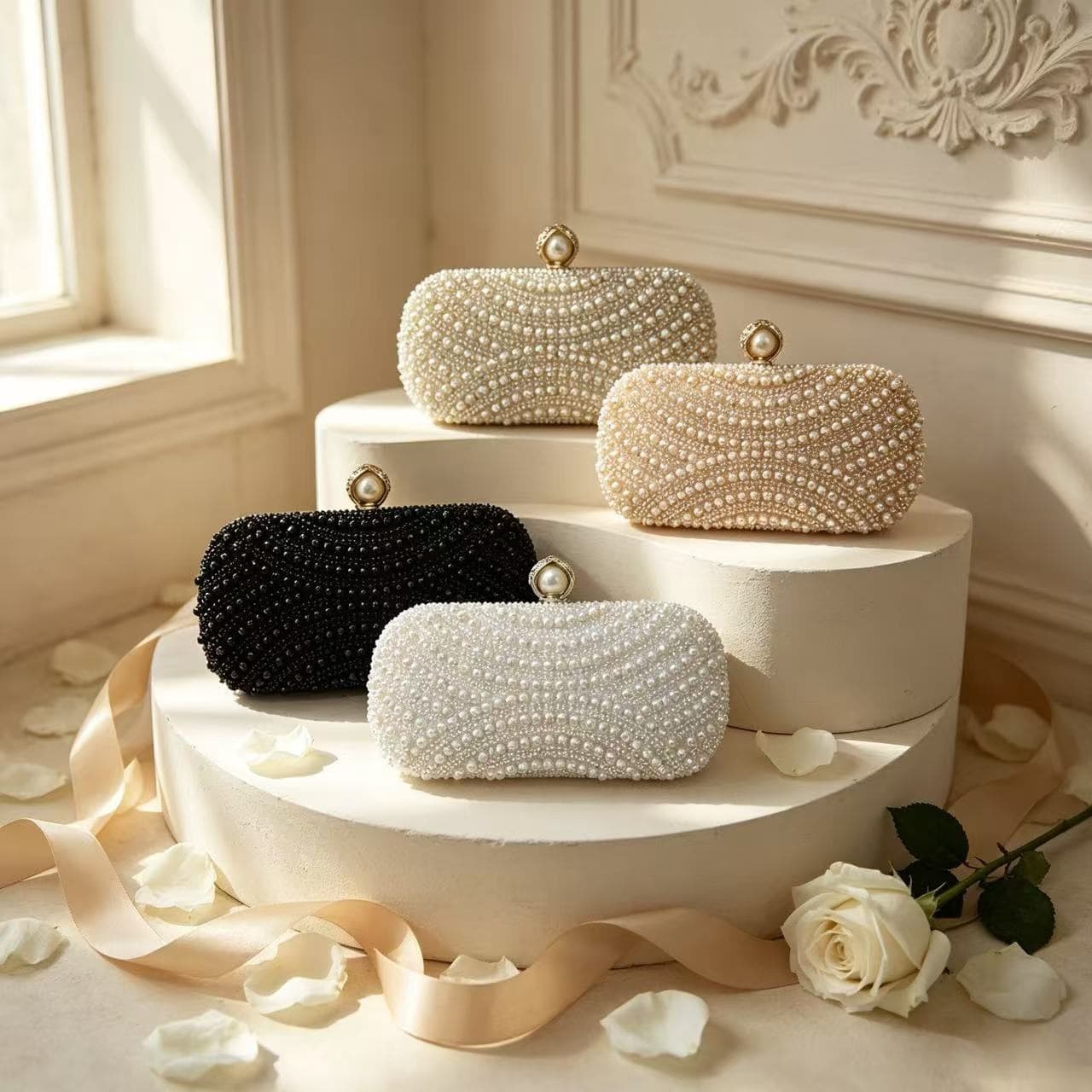 Cross-Border Women's Evening Bag Pearl Clutch Bag Cocktail Party Wedding Banquet Light Luxury High-End Evening Dress Bag