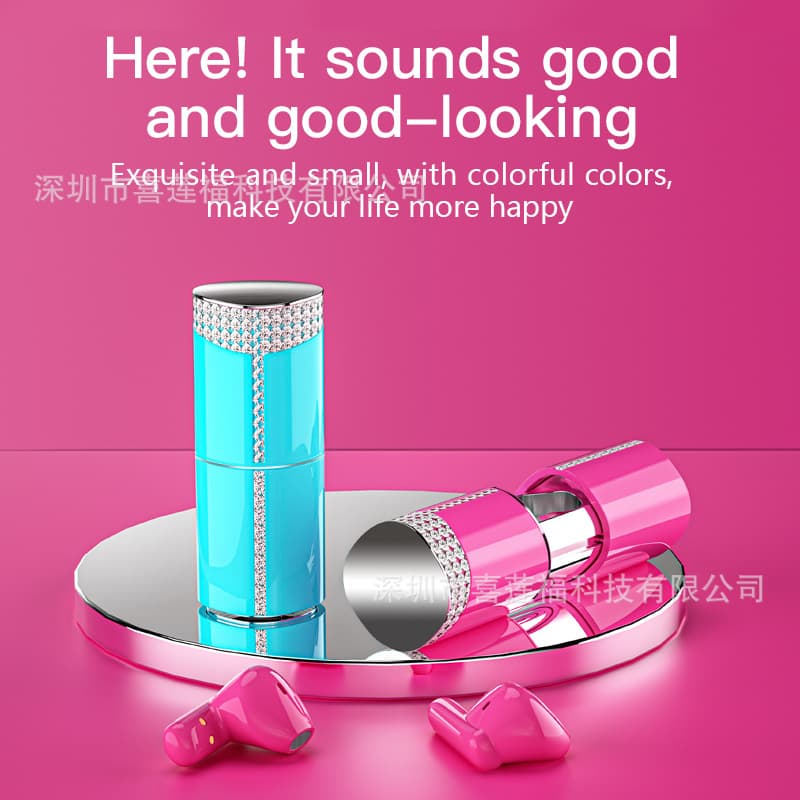 MINISO Lipstick Shiny Full Diamond Barbie Lipstick Bluetooth Earphones Semi-In-Ear Dual Noise Cancellation Wireless Earphones