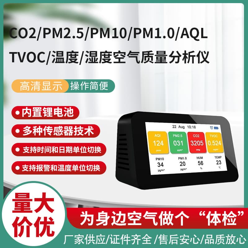 Dingmeng Air Quality Detector Measure Carbon Dioxide CO2 Dust PM2.5 TVOC Benzene Temperature Humidity English