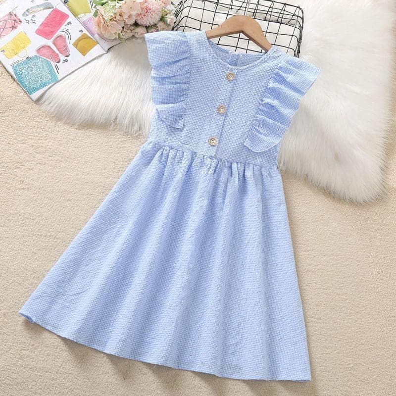 Girls plaid dress summer thin style fashionable internet celebrity street flying sleeve vest princess dress children's cotton skirt