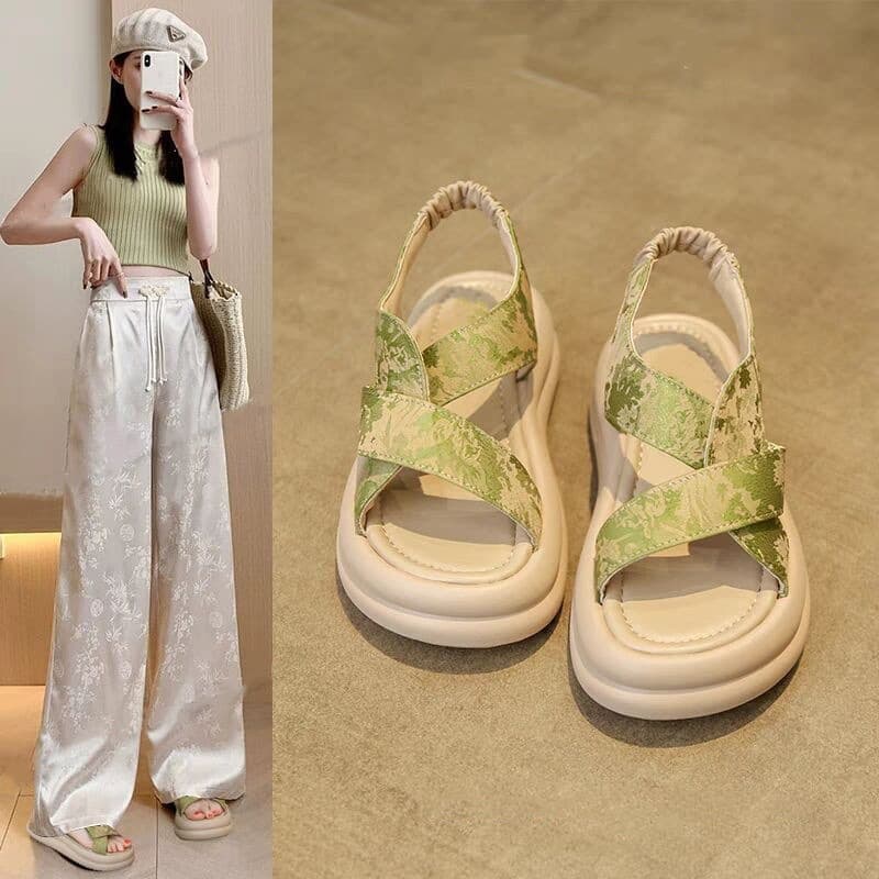 Stunning Thick Sole Sandals Women Summer for Dresses 2026 New Chinese Style National Trend Cloud-Like Comfort Casual Roman Beach Shoes