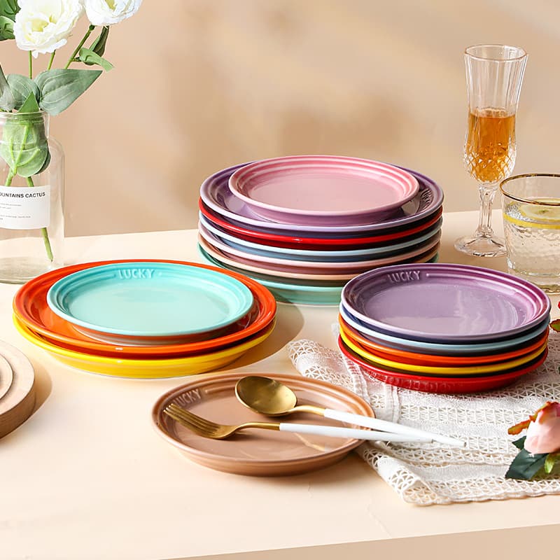 French Ceramic Home Dinner Plate, Western Steak Plate, Breakfast Plate, Round Flat Plate, Shallow Plate, Bone Plate