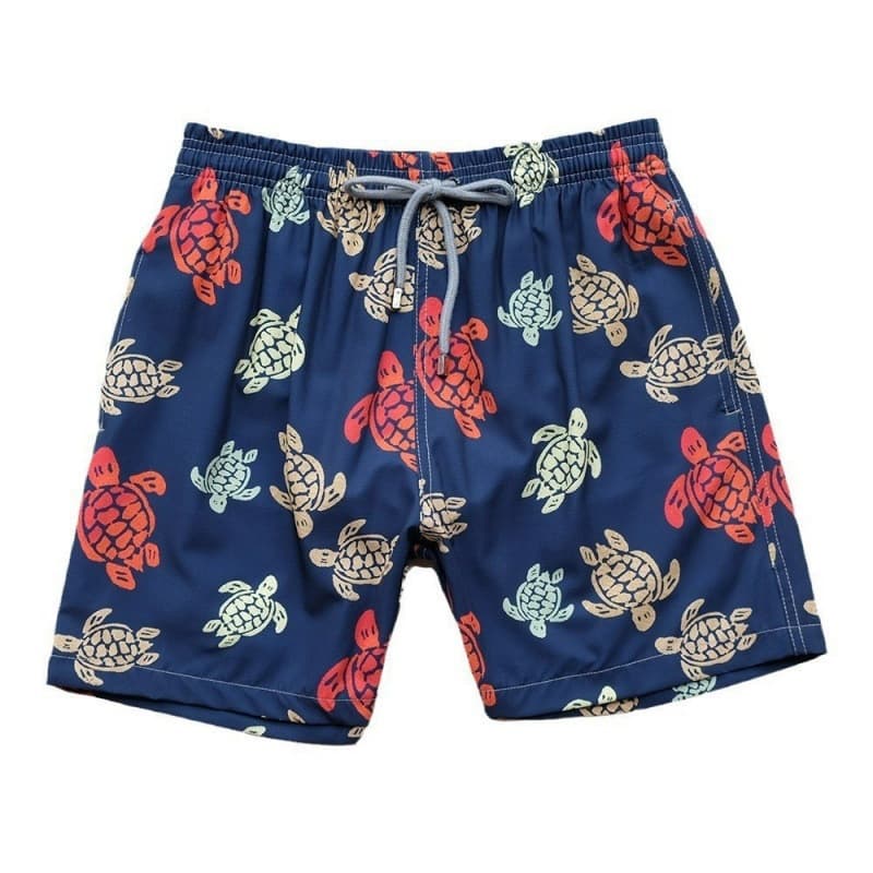 Turtle Print Beach Shorts, European & American Men's Casual Surf Shorts, Plus Size Summer 5-Inch Shorts