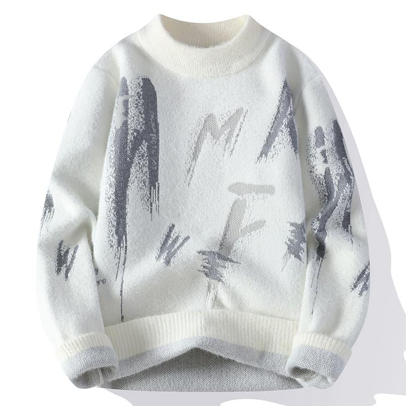Niche Vintage Mink Velvet Sweater Men's Winter Sweater Thickened Round Neck Graffiti Loose Inner Sweater Design Sense