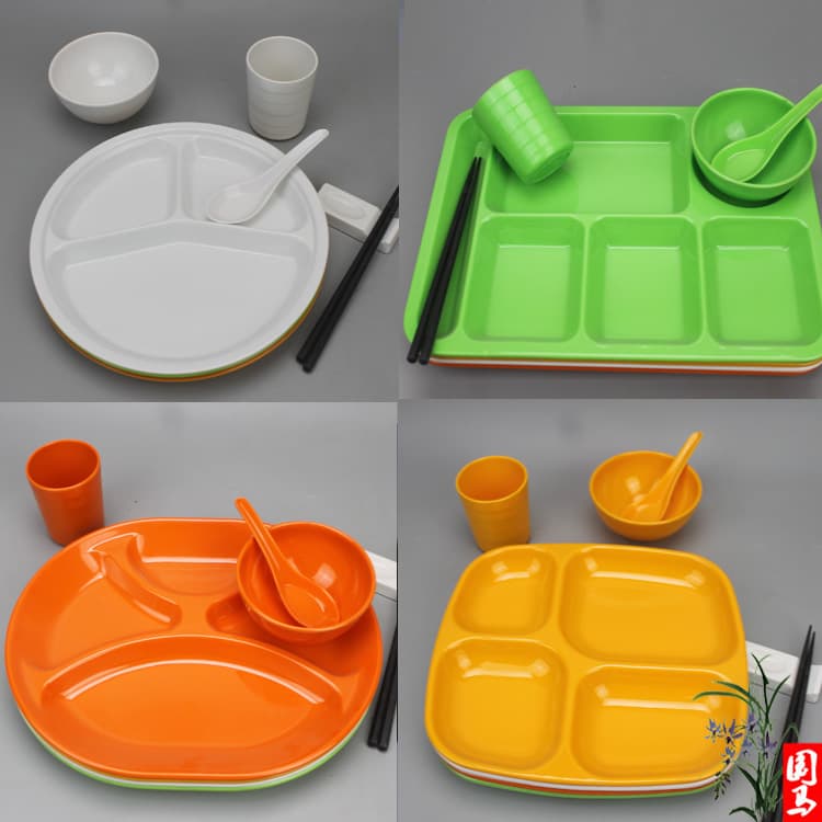 Fast Food Tray, School Compartment Plate Melamine Colored Divided Plate, Plastic Employee Set School Cafeteria Plate
