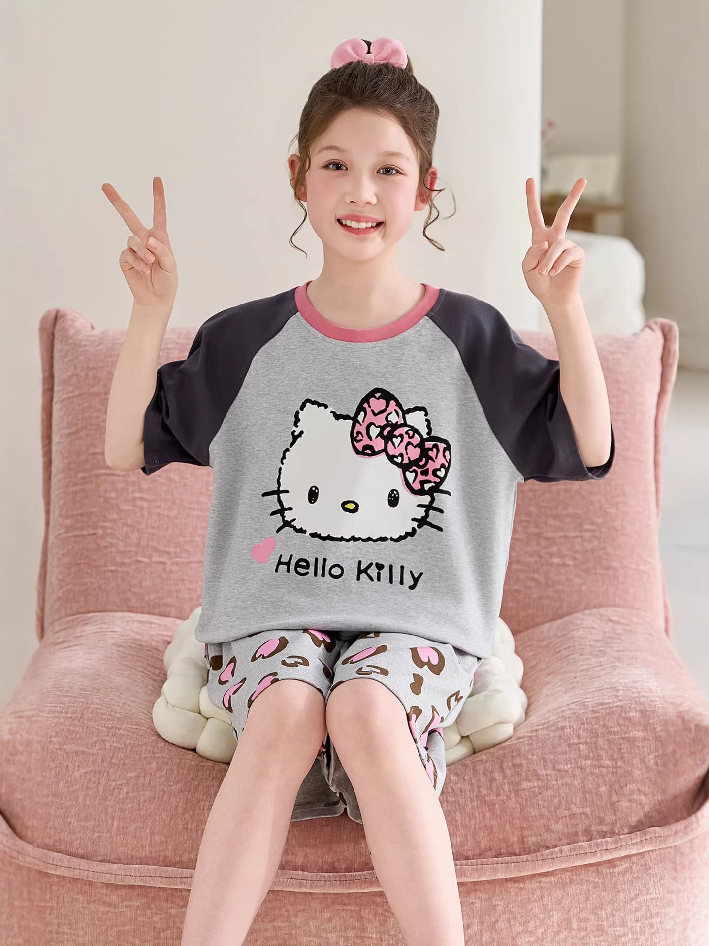 100% Cotton Kids Pajamas Summer Girls Cartoon Short Sleeve Shorts Sleepwear Set New