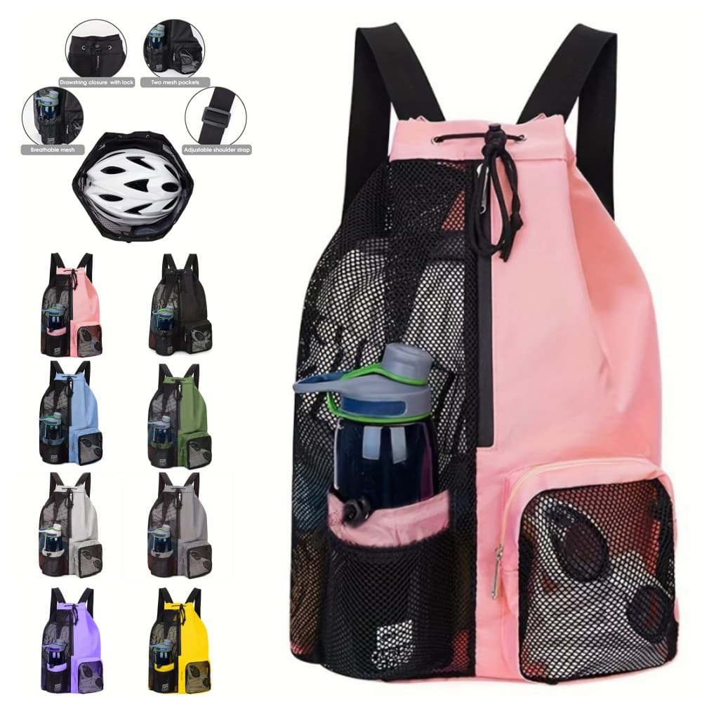 Outdoor Swimming Bag Portable Beach Travel Large Capacity Wet Bag Mesh Drawstring Fitness Backpack Dual-Shoulder Bag