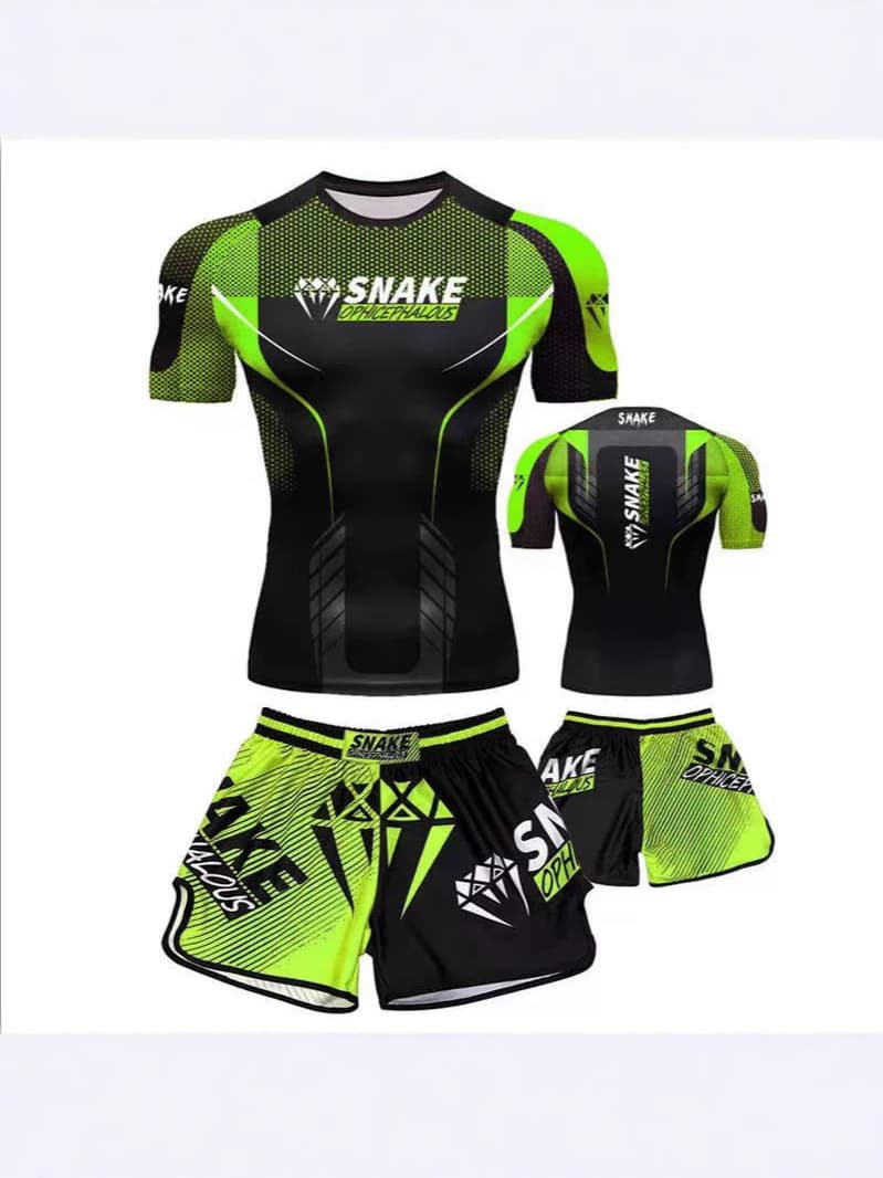 Sanda Training UFC Set Men's Boxing Compression Quick-Dry Shirt Muay Thai Fighting Short Sleeve Shorts Gym Combat