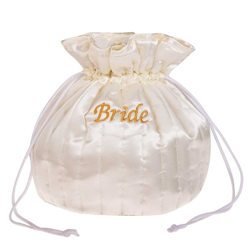 Ivory satin bridal amenity bag large barrel quilted drawstring pocket skin care product storage cosmetic bag cross-border