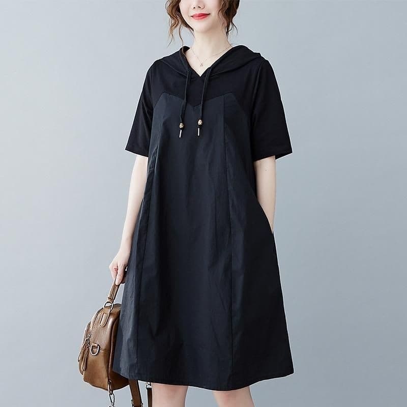 Plus Size Women's Dress, Loose Fit Casual Hooded Dress for Summer, New Style Slimming, Concealing