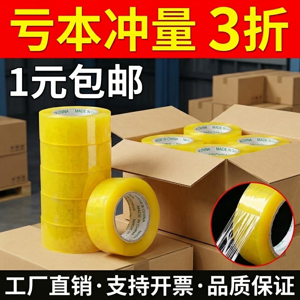 4.8cm Wide Transparent Tape, Thick Large Roll, Carton Sealing for E-commerce, High Adhesion, Fast Sealing, Wholesale