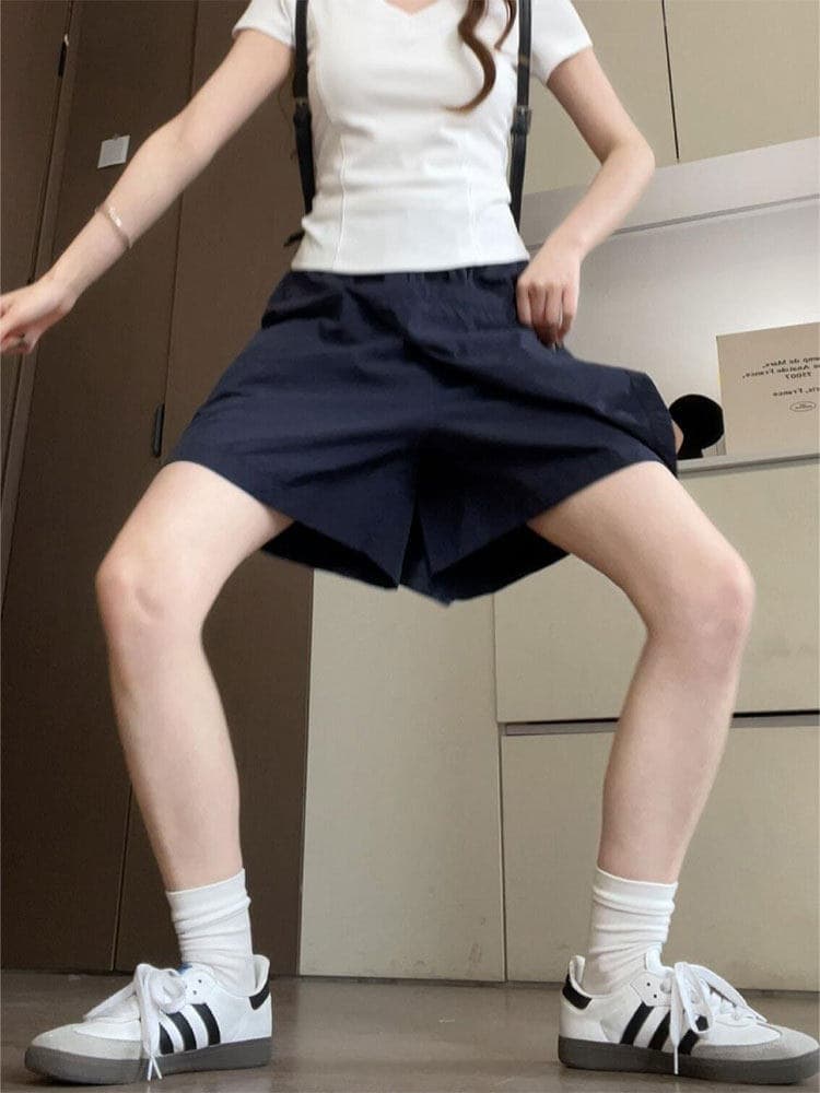 Navy Cargo Skirt Shorts for Women Summer New Loose Wide Leg Five-Point Mid-Length Shorts Casual Yamamoto Ice Silk Shorts