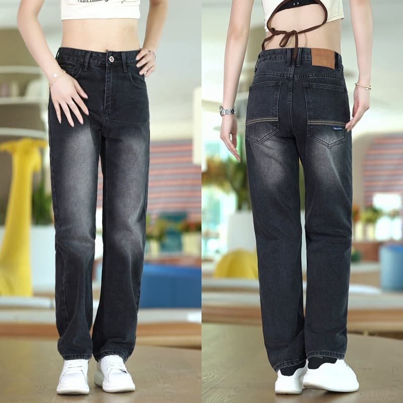 American-style loose-fit jeans for men, trendy and versatile, stylish straight-leg pants for autumn, washed with a drape effect, casual trousers