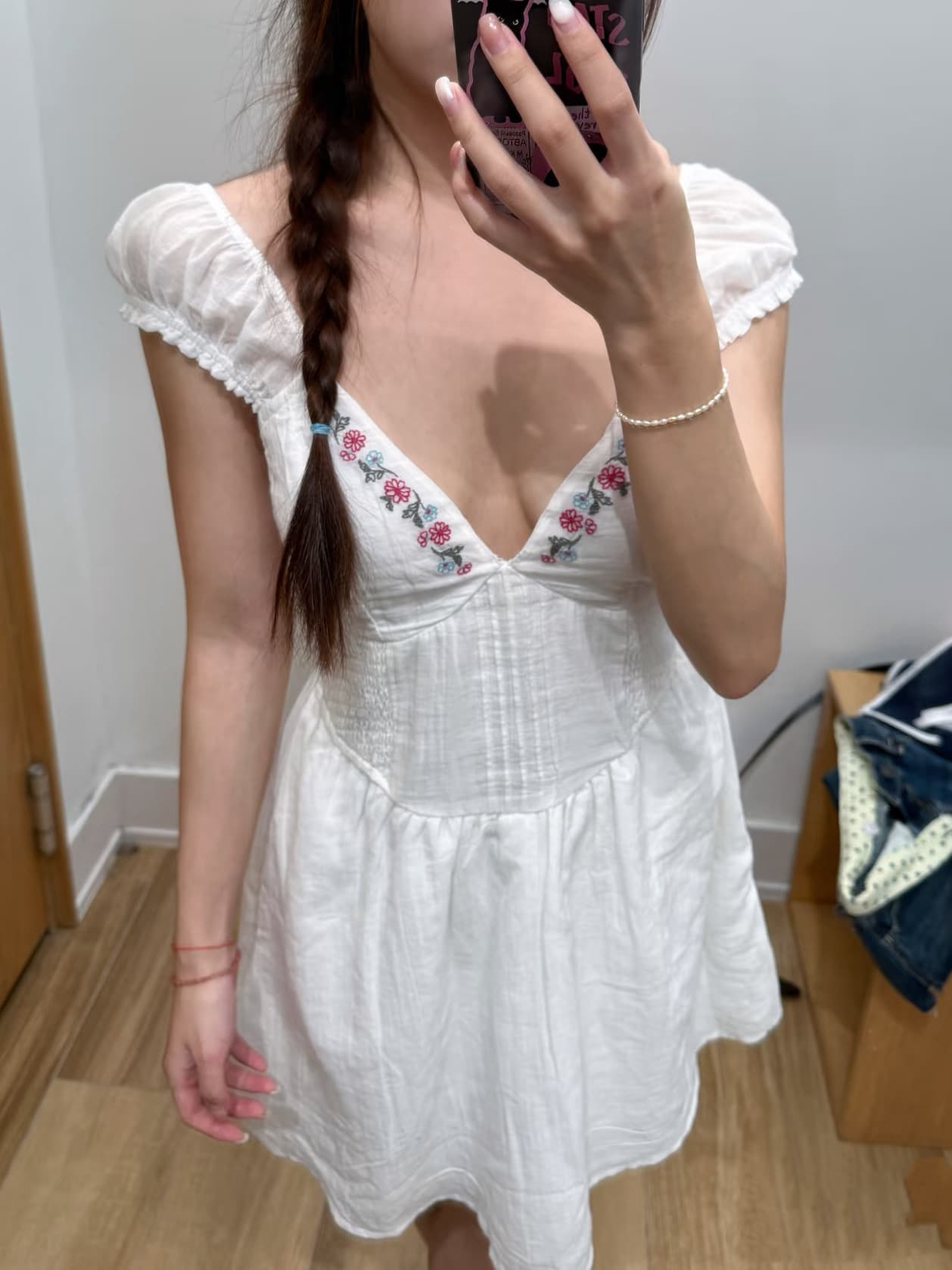 BM style otaku style floral embroidered dress bm new V-neck waist slimming pure lust style suspender skirt