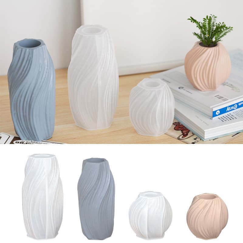 Ins Style Minimalist Light Luxury Wave Thread Vase Silicone Mold, Aromatherapy Plaster Flower Arrangement Decoration Resin Mold