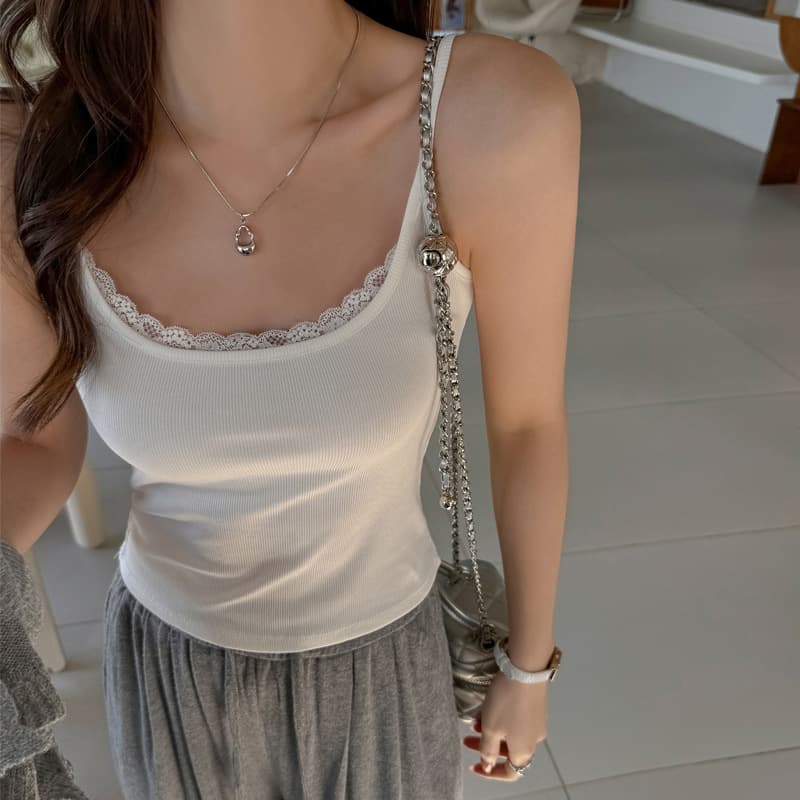 Modal Pure Desire White Lace Bottoming Vest with Suspension Women's Inner Spring and Summer Design Can be Weared Outside