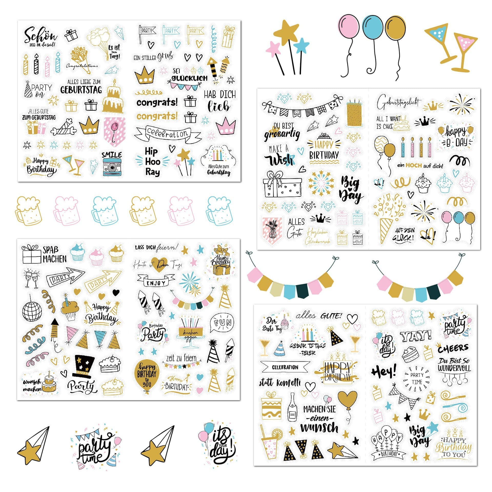 New Cartoon Birthday Happy Stickers Party Decoration Scrapbooking Planner Stickers Office Supplies Stationery