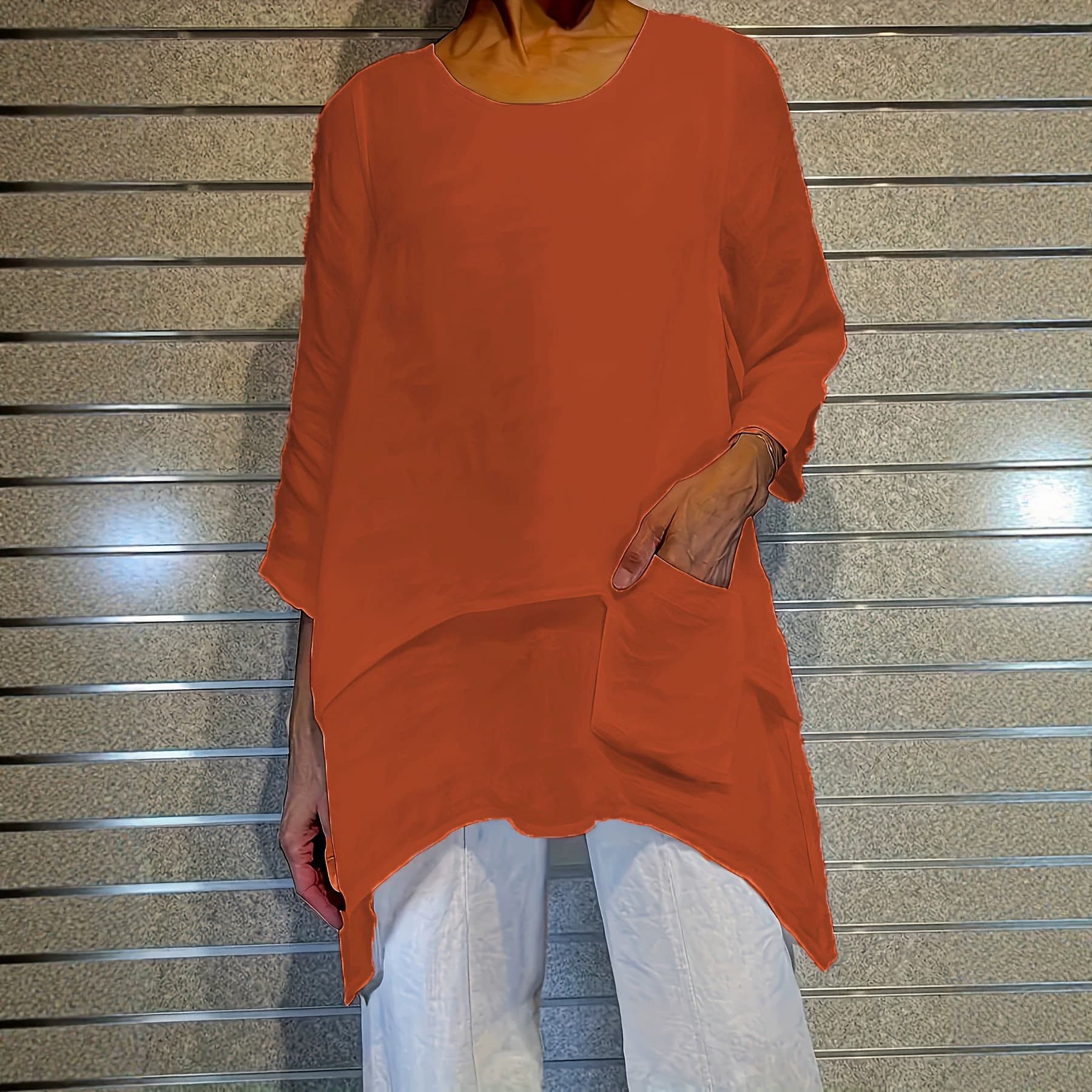 2026 Cross-Border Summer New Women's Plus Size Elegant Series Loose Round Neck Long Sleeve Top T-Shirt
