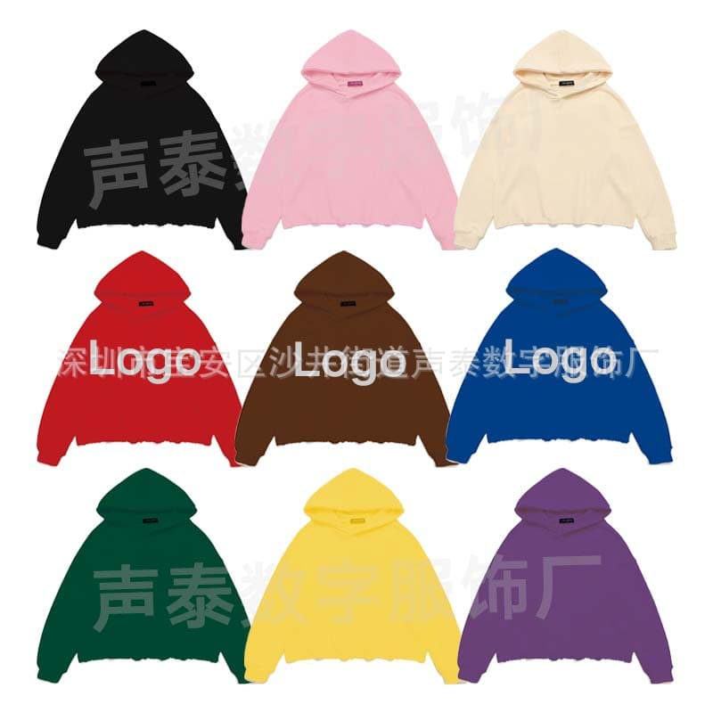 Custom Cross-Border No-Hem Hoodie and Sweatpants Foreign Trade Men's Heavyweight Pure Cotton Distressed Shorts Pullover Hoodie
