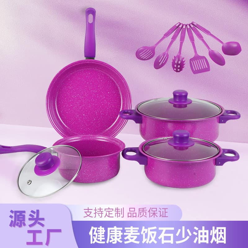 Cross-Border Volcanic Stone Thirteen-Piece Cookware Set Induction Cooktop Low Smoke Non-Stick Multi-functional Kitchen Durable Utensils