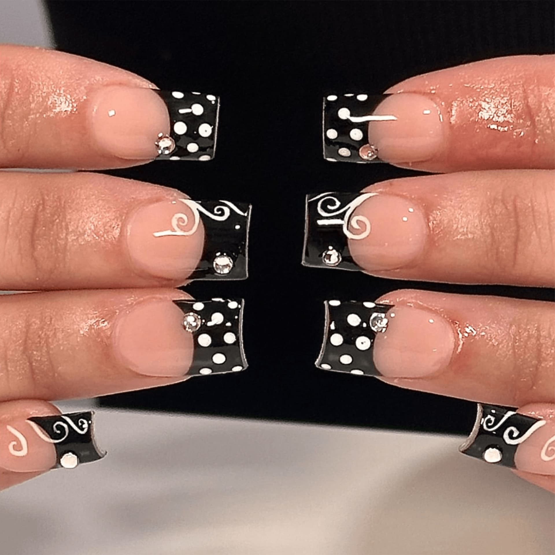 Cross-border Minimalist Black French Nail Tips White Dot Polka Dot Press-On Nails Square False Nails