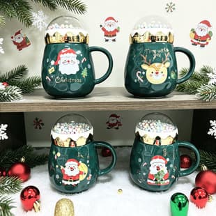 Large Capacity Mug with Lid, Creative Christmas Ceramic Cup, Couple Set, Cute Cartoon, High Appearance