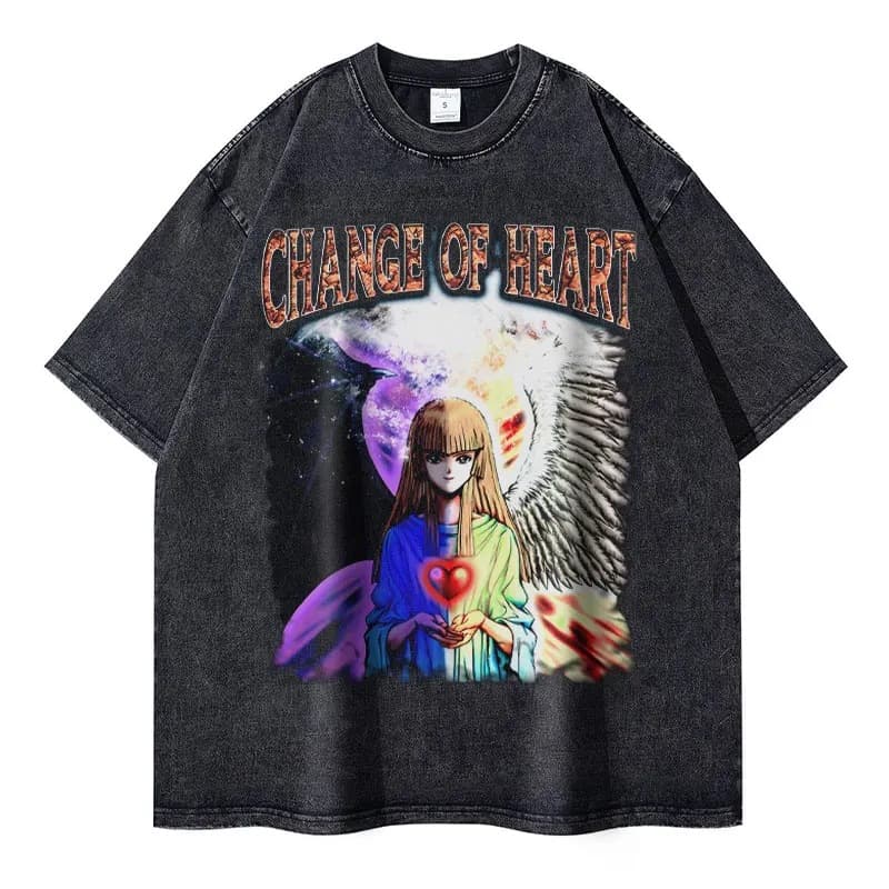 Heart Swap Wash T-Shirt for Men and Women Anime Yu-Gi-Oh! T-Shirt Extra Large Muto Yugi T-Shirt Manga Seto Kaiba