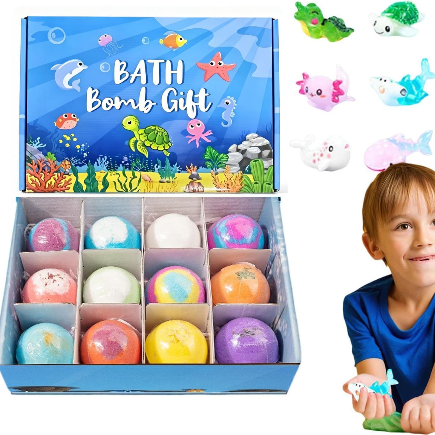 In Stock Cross-Border Explosive Toy Bath Bomb with Hidden Toy 60g*12 Salt Bath Balls