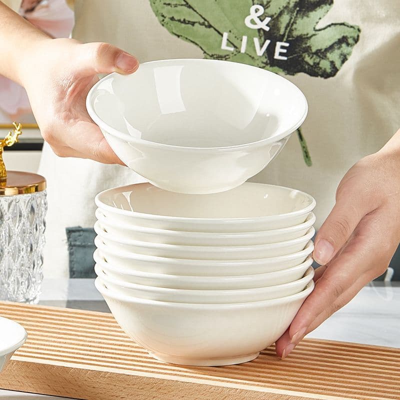 Household rice bowl, pure white high-temperature ceramic bowl, non-greasy, restaurant commercial conical bowl, noodle bowl, small vegetable bowl