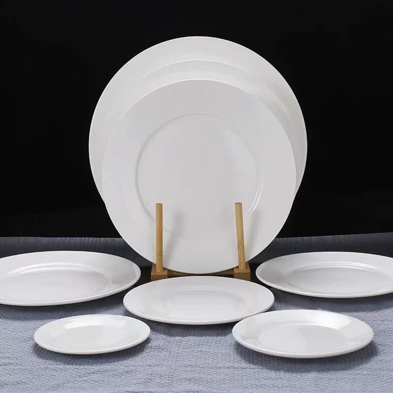 Hotel Western Food Flat Plate, Shallow Plate, Pure White Ceramic Dinner Plate, Steak Plate, Moonlight Round Plate, Bone Dish Tableware Logo