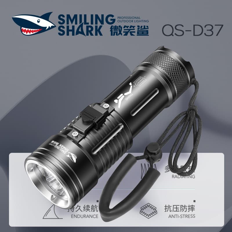 Smiling Shark Outdoor Portable Diving Flashlight with High Brightness Three-Color Light Source, Professional Adventure Diving Lighting Equipment
