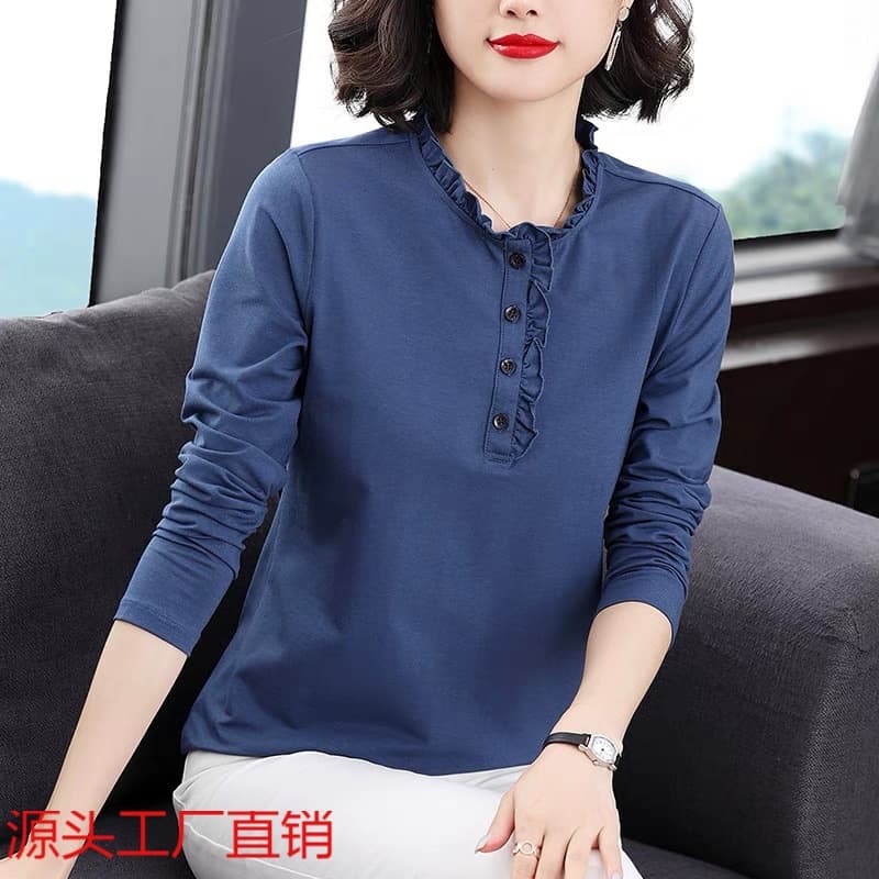 One-piece dropshipping long-sleeved T-shirt for women, new style, middle-aged women's clothing, loose-fitting top, women's base layer.