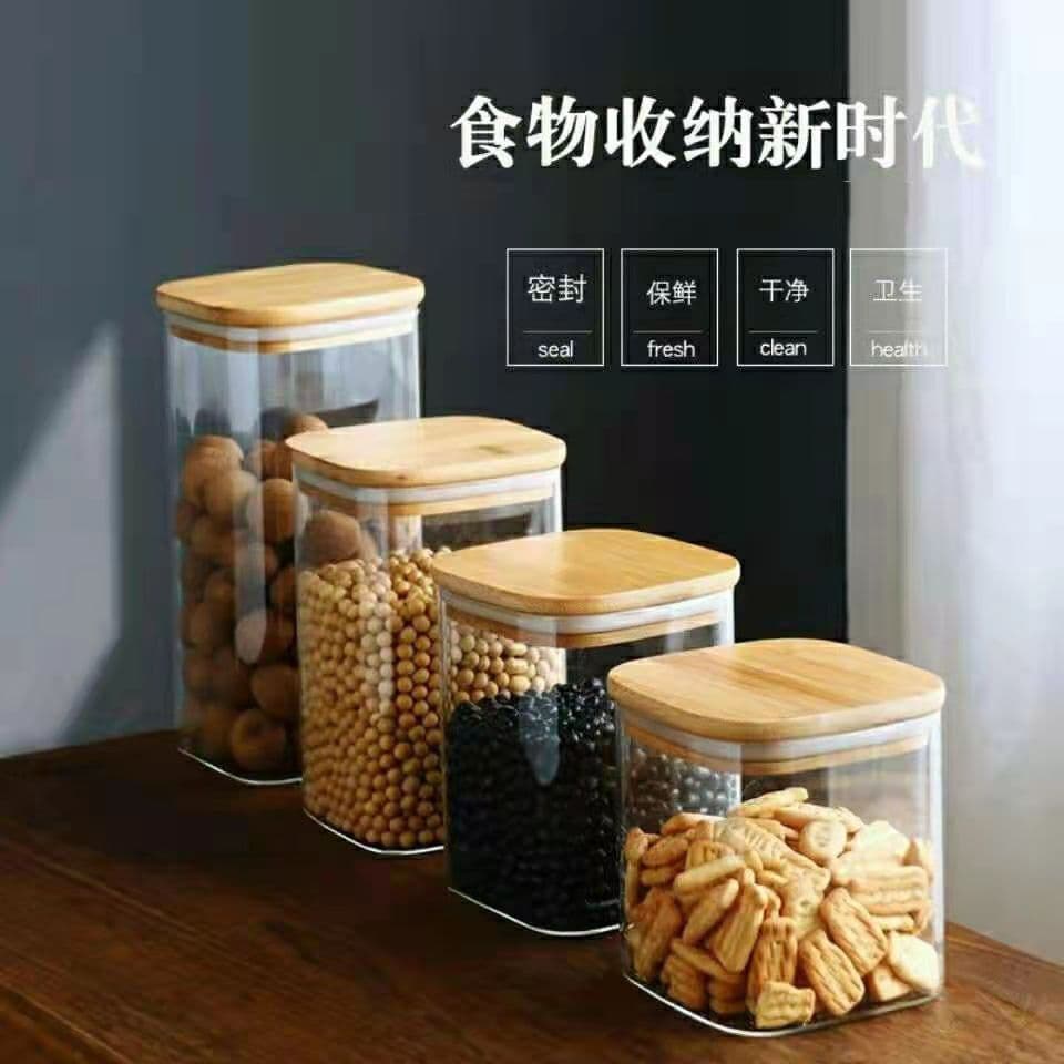 Cross-border Supply High Borosilicate Glass Storage Jar, Household Kitchen Nuts Grains Tea Square Airtight Container