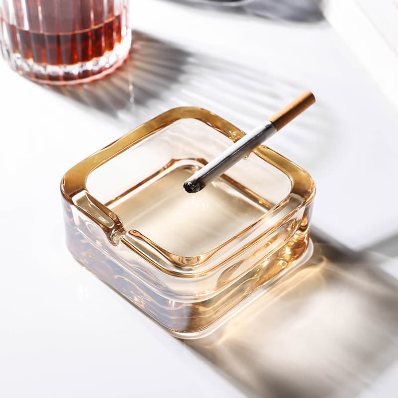 Home Lead-Free Glass Ashtray Small Exquisite Fashionable Square Cigarette Tray Light Luxury Creative Hotel High-End Ashtray