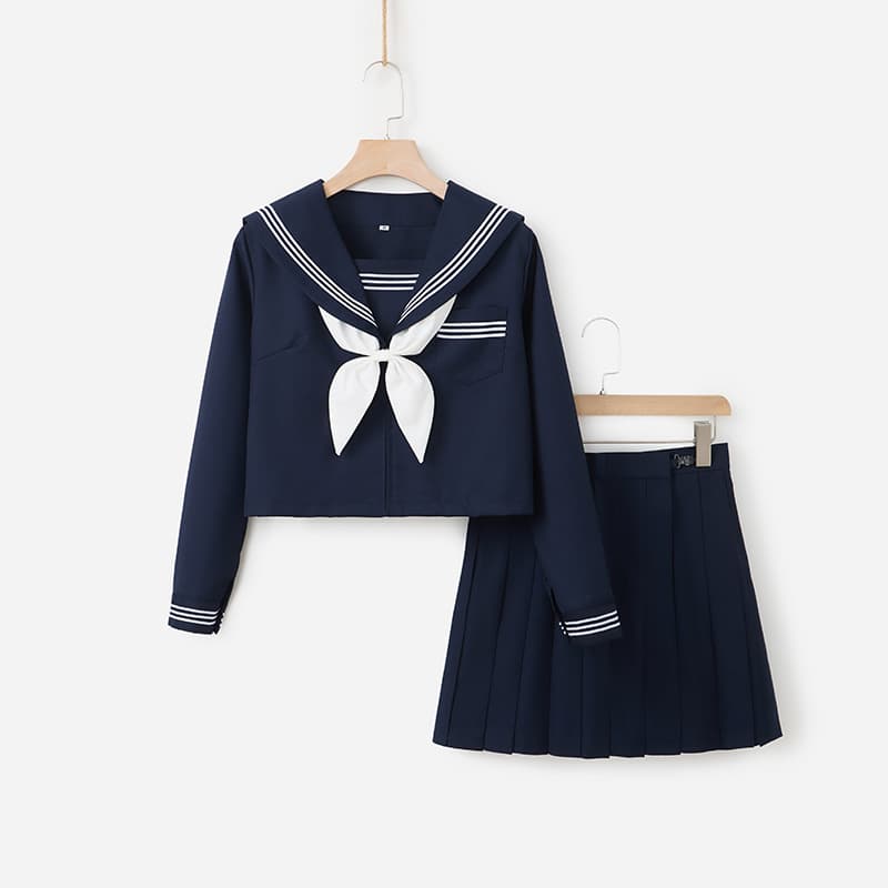 Orthodox Japanese JK Uniform Improved Cyan SanBen Navy Wind College Skirt Suit Basic Long Sleeve Sailor Suit for Women