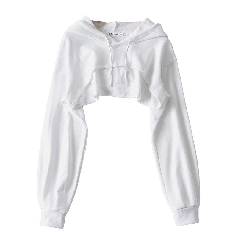 2026 Black Short High-Waist Hoodie Women's Ins New Style Loose Fitted Crop Top Long Sleeve Pullover